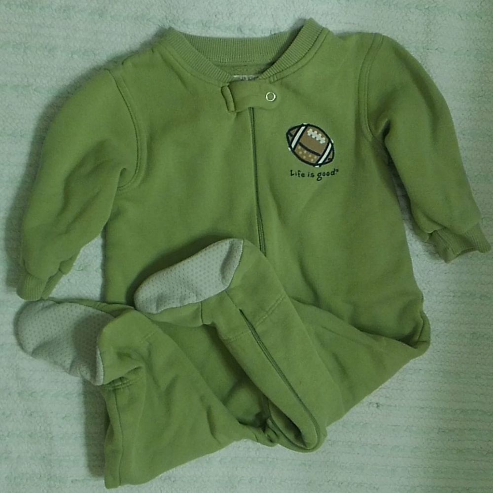 Life is Good Football Onesie Full Zip with feet
